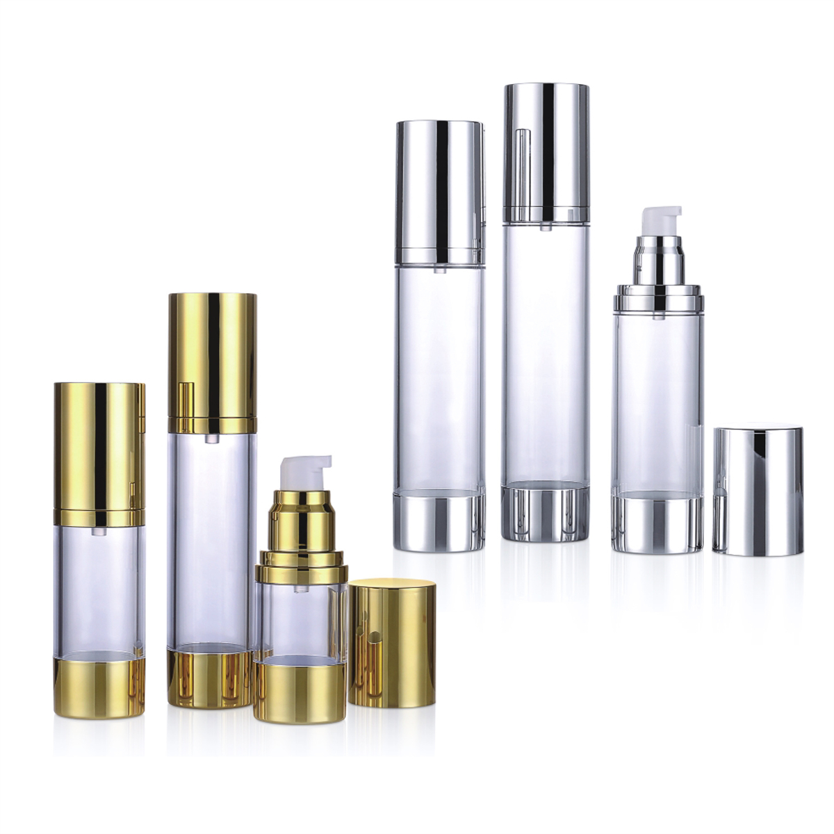 15ml 30ml 50ml 80ml 100 ml 120ml perak label kustom lotion oli esensial pompa kabut kemasan semprotan kosmetik botol airless l04