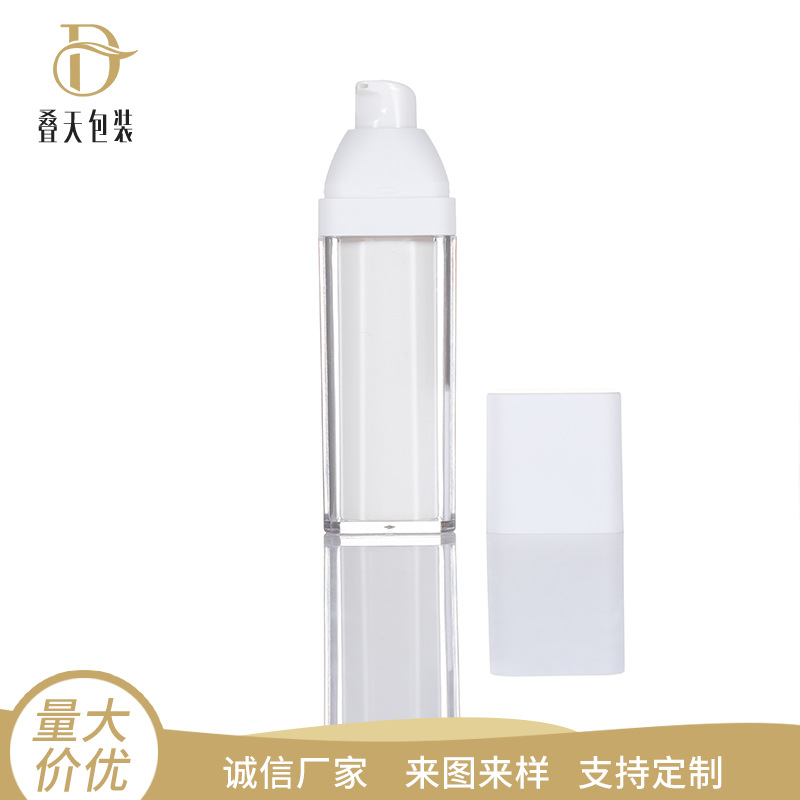 Botol lotion vakum putih persegi 15/50ml ganda-lapis rotary pers essence kosmetik subpackage vacuum botol
